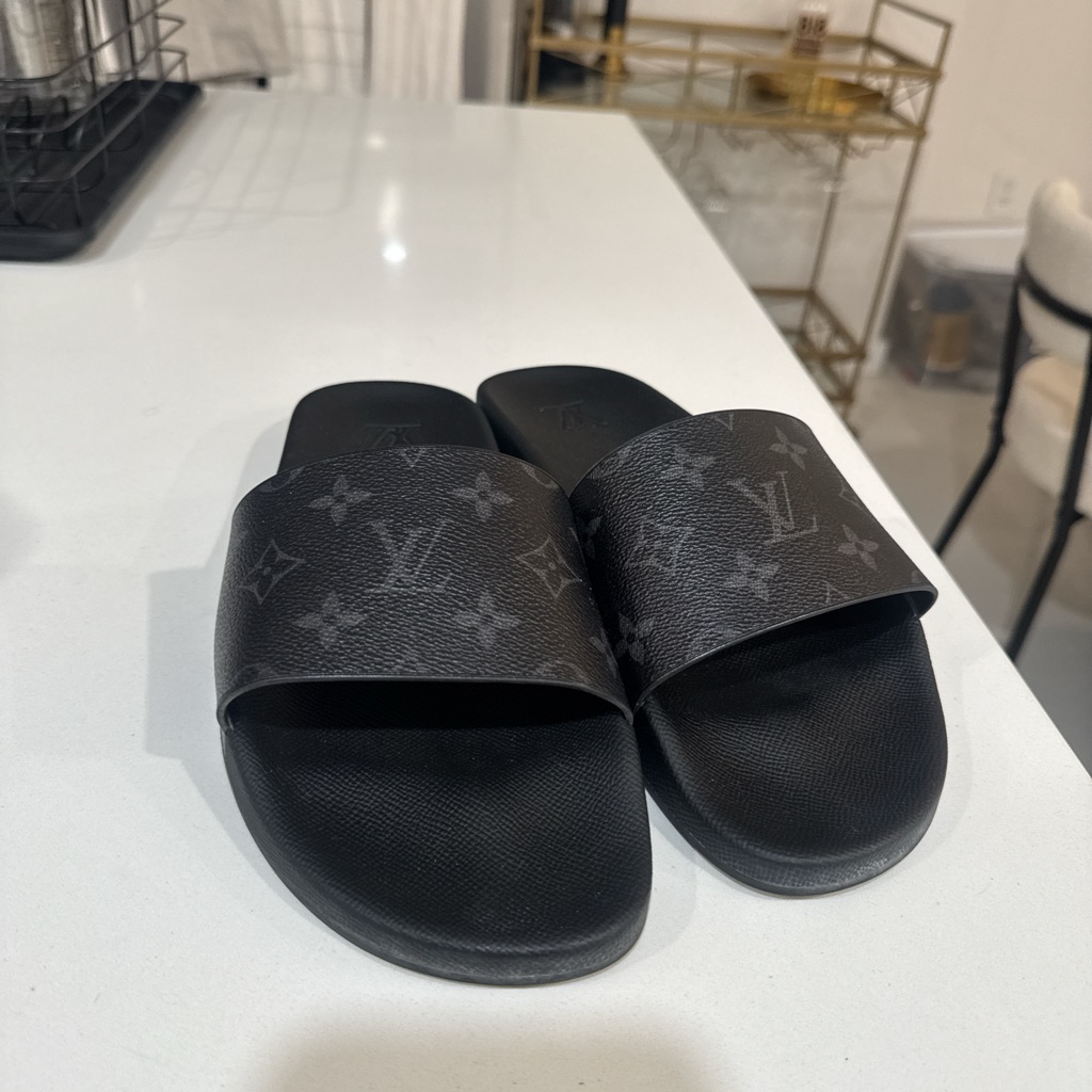 Louis Vuitton Black Monogram Slide Loafers